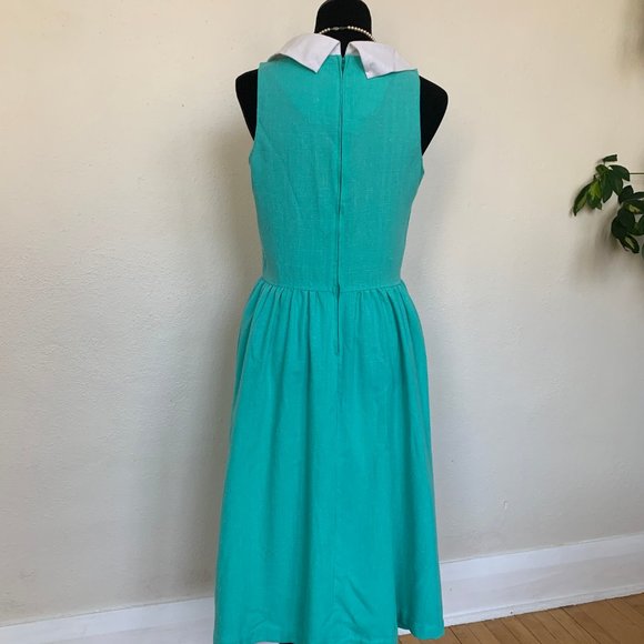 Vintage 60s turquoise day dress sz M - Picture 3 of 5